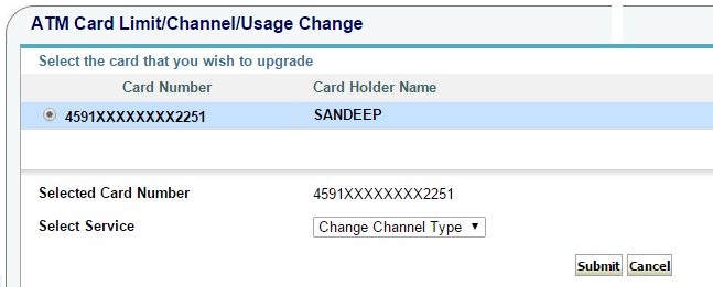 Enable/Disable ATM/POS/CNP Transaction sbi-change-channel-usage