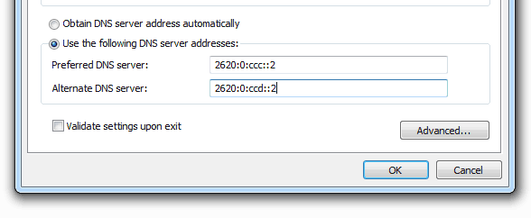 OpenDNS Settings IPv6 OpenDNS Settings IPv6