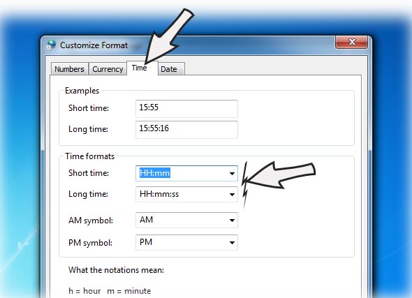 Choose time format customize-format
