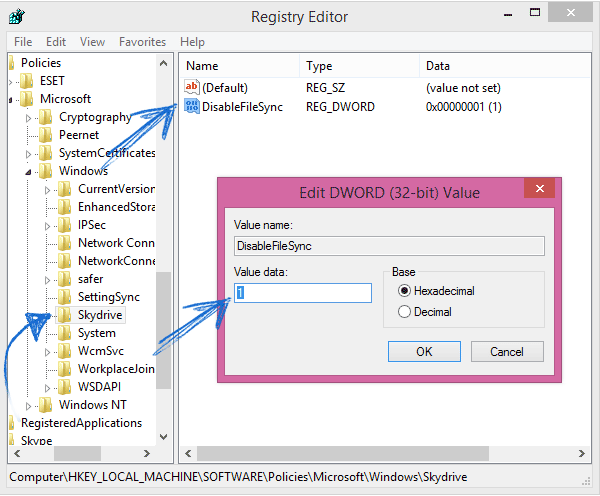 Registry Editor: OneDrive regedit-onedrive