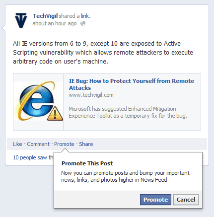 Promote button below the Post promote-button