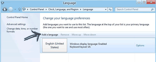 Language Preference Window Language Preference Window