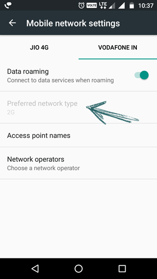 Network Type disabled for SIM2 sim2-network-disabled