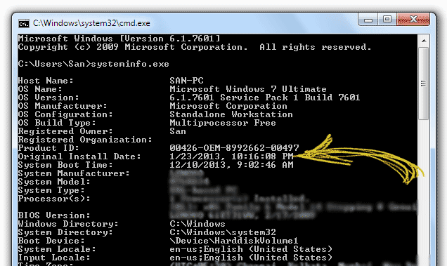 Looking for Windows installation date systeminfo-details