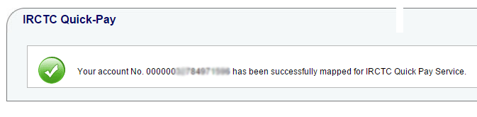 SBI IRCTC Quick Pay Registration Successful sbi-irctc-quick-pay-verified