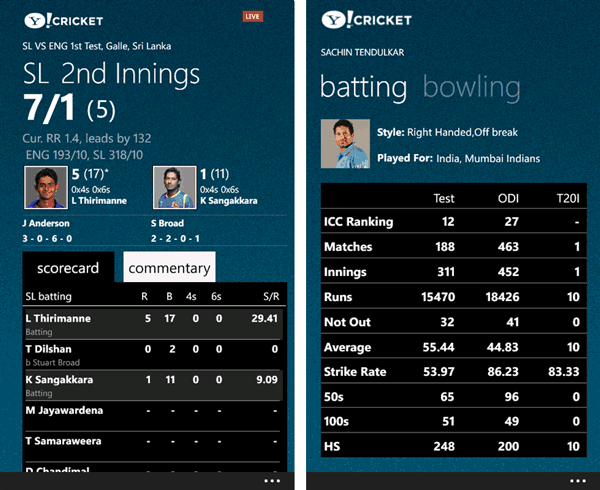 Yahoo Cricket App Interface img-2