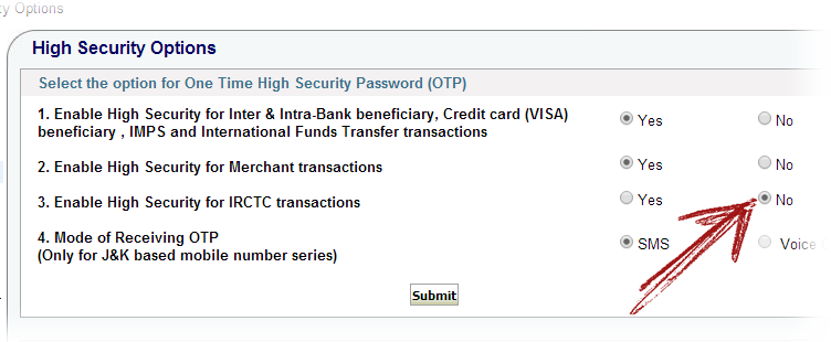Enable High Security for IRCTC transactions disable-sbi-irctc-otp