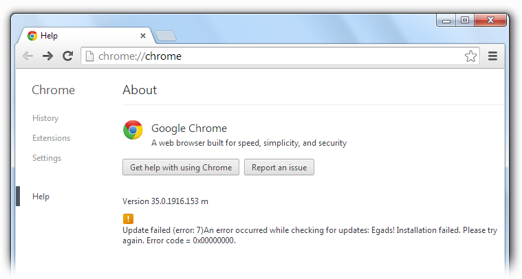 Google Chrome: Update failed (error: 7) chrome-update-failed