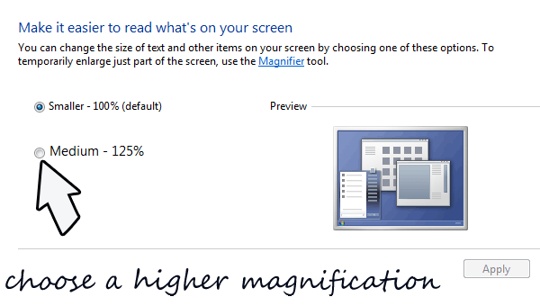 Screen Magnification in Windows 7 Screen Magnification in Windows 7