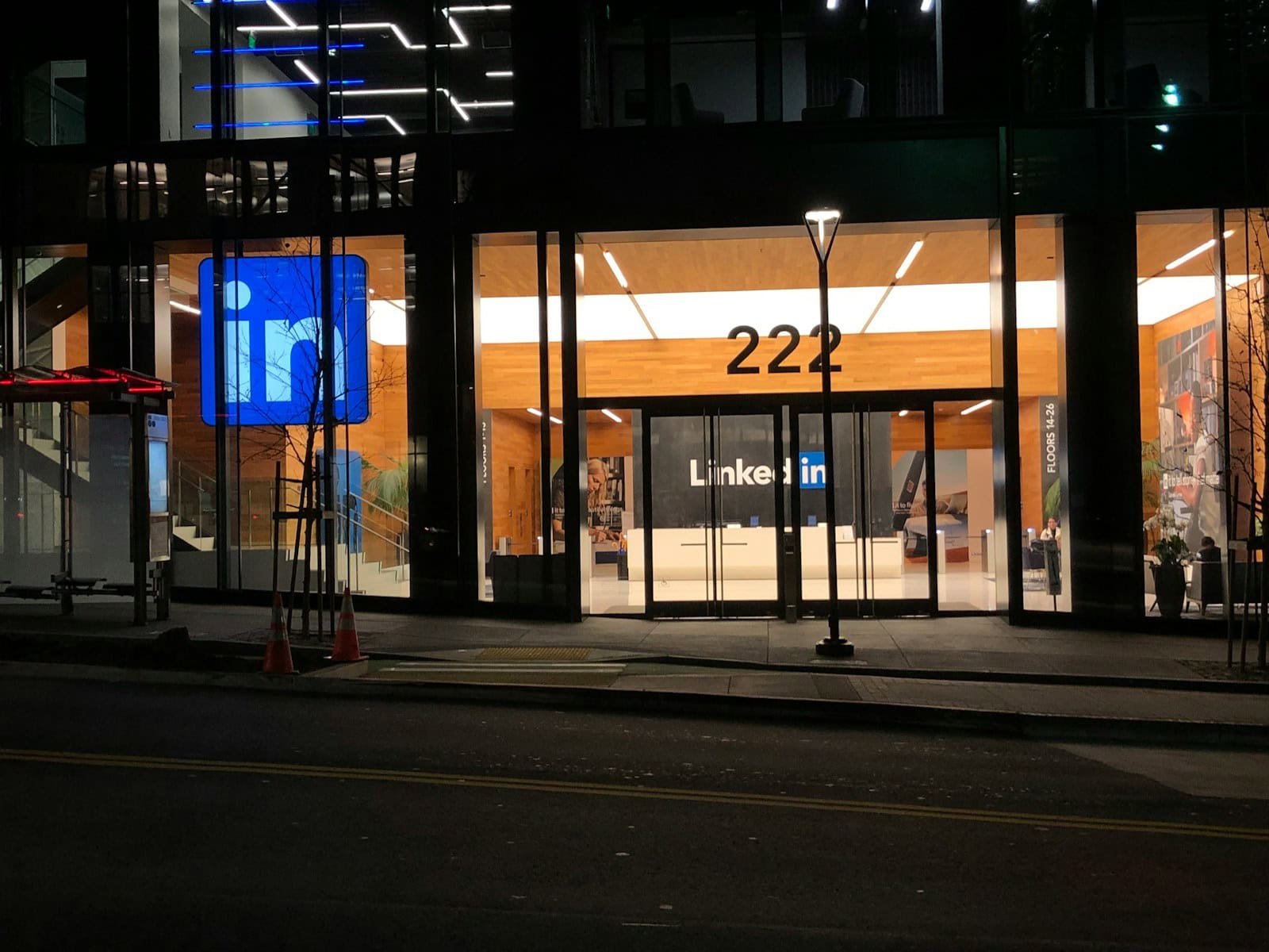 LinkedIn Networking, blue and white store signage