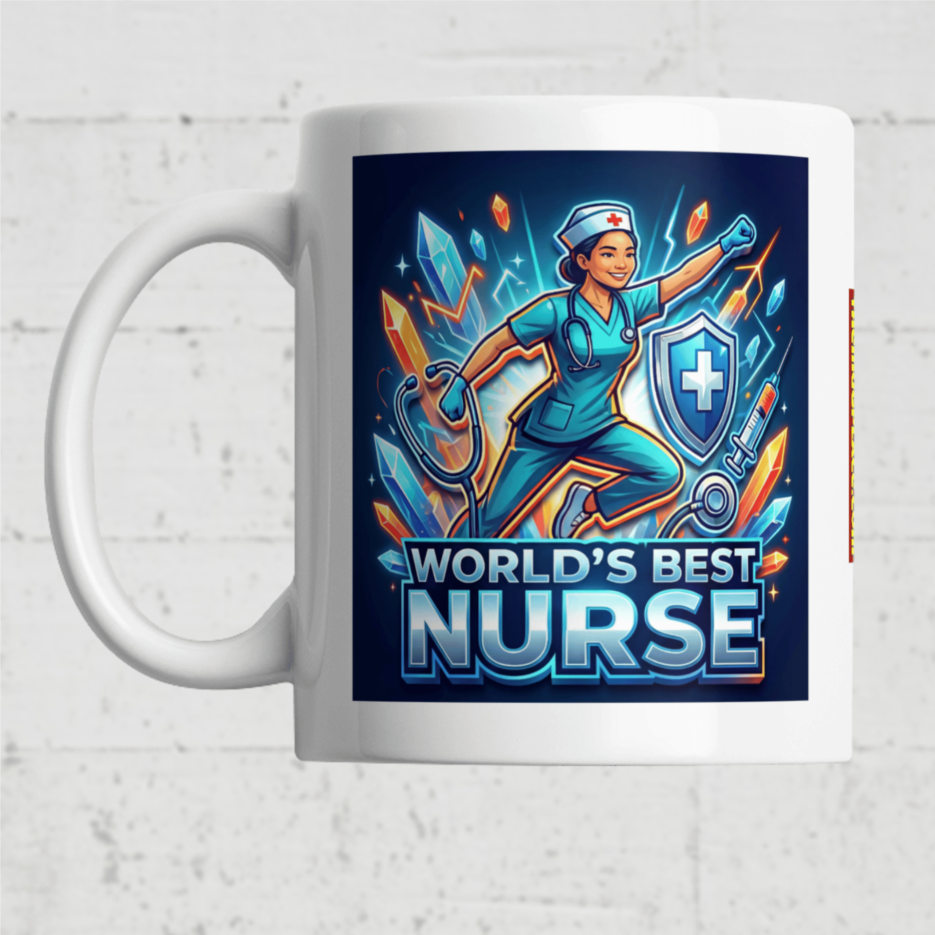 White mug featuring a Male Nurse in blue scrubs with "World's Best Nurse"—the perfect appreciation mug for healthcare heroes.
