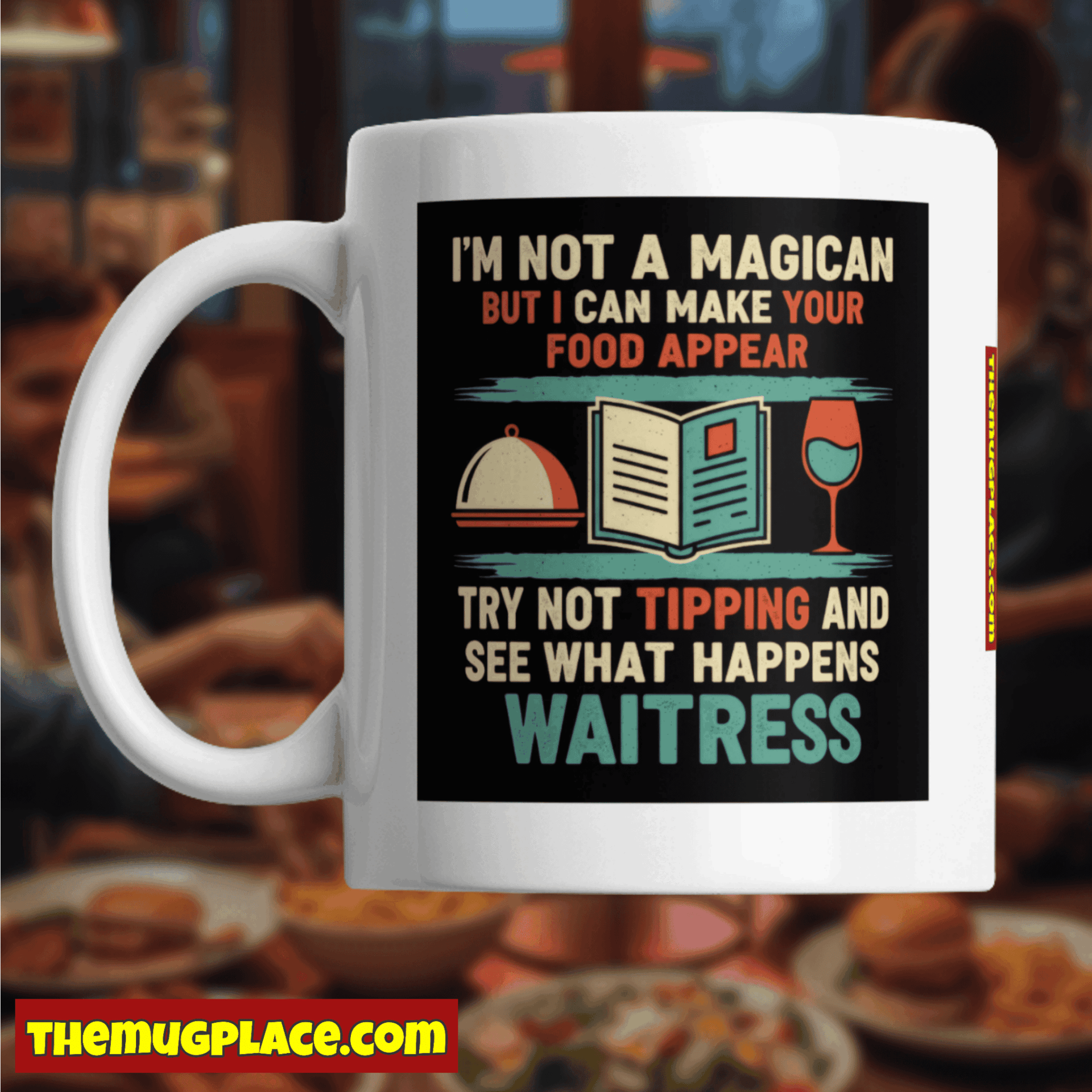 A white waitress mug with witty text—perfect waitress gift for anyone who deserves a place in your waitress collection. A white waitress mug with witty text—perfect waitress gift for anyone who deserves a place in your waitress collection.