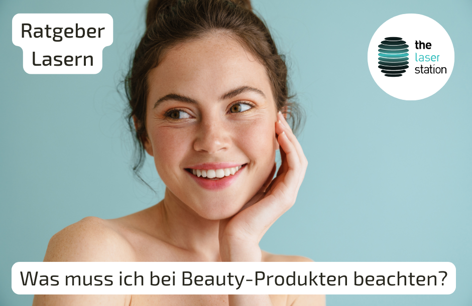Ratgeber Laser-Haarentfernung und Beauty-Produkte Blog-Post Grafik mit junger lächelnder Frau