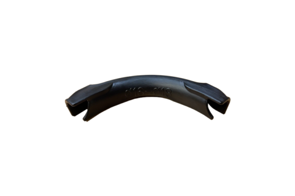 Pipe bend support: a plastic bracket with a curved shape, designed to hold and stabilize a pipe bend in place.