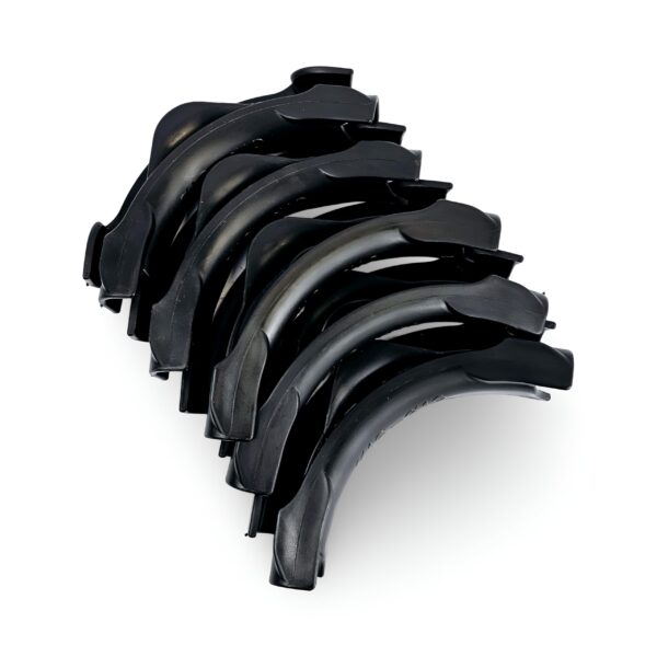 Pipe bend support: a plastic bracket with a curved shape, designed to hold and stabilize a pipe bend in place.