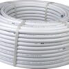 A roll of underfloor heating pipe, on a white background.