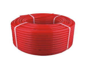 Roll of red coil PERT EVOH pipe for underfloor heating system