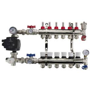 Manifold full kit with valves, gauges and pump on white background