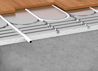 Heating panel under laminate floor, warming the surface