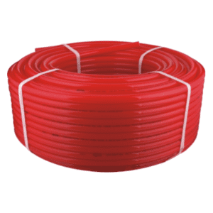 Roll of red coil PERT EVOH pipe for underfloor heating system