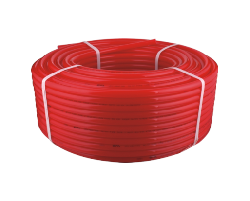 Roll of red coil PERT EVOH pipe for underfloor heating system