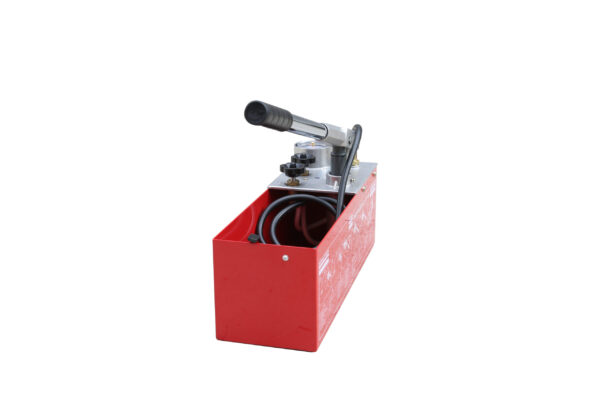 A pump designed for pressure testing, featuring a gauge and hose for accurate measurements.
