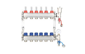 A stainless steel manifold with air vents