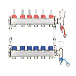 A stainless steel manifold with air vents