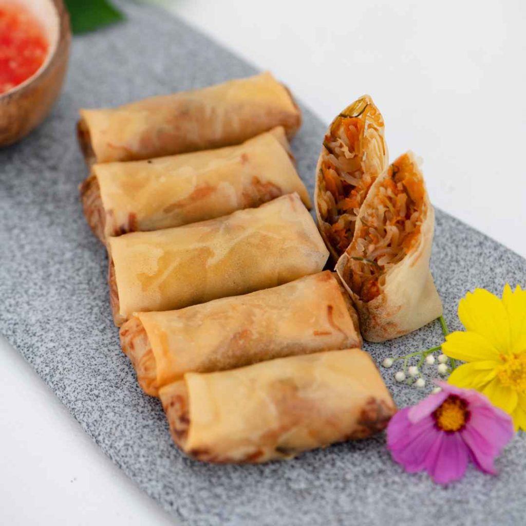 Authentic Indonesian Food you can find in Bali 8 Crispy Chicken Spring Roll Bali served at THIS IS BALI restaurant in Ubud, a popular Indonesian appetizer from one of the best restaurants in Ubud