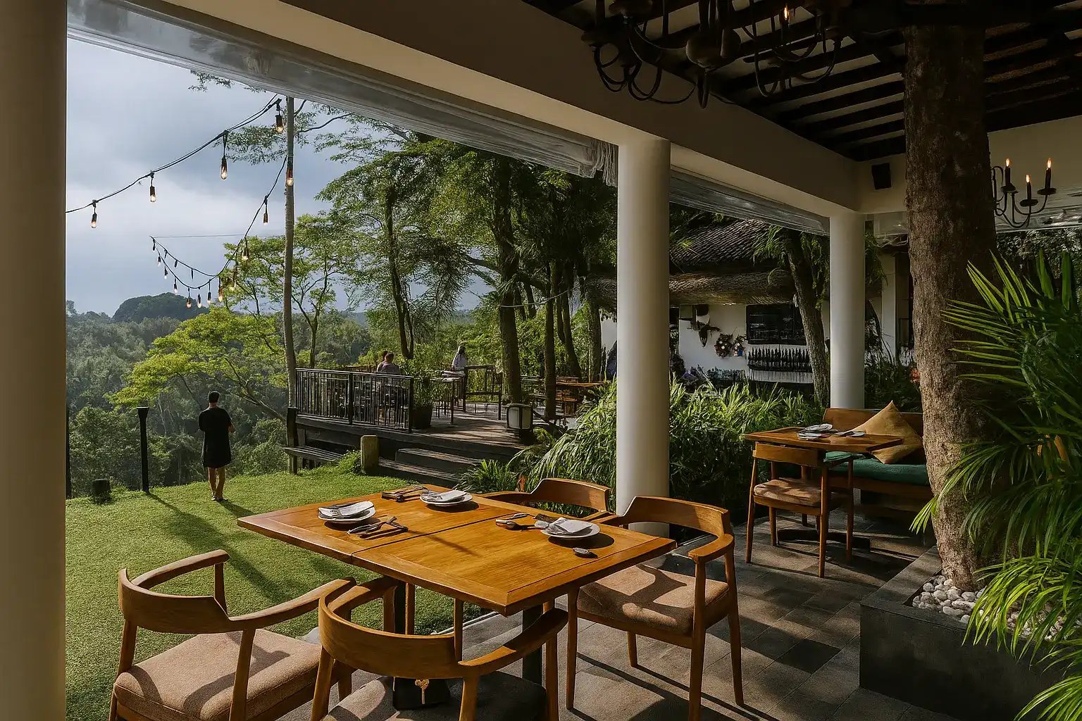 Restaurants with a View in Ubud: Best Scenic Spots 8 The Sayan House Ubud restaurant overlooking the Ayung River Valley, featuring fusion Japanese–Latin cuisine and breathtaking sunset views in Bali.