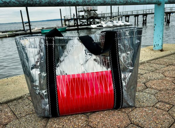 Recycled Laminate Sailcloth XL Tote Bag - Silver/Opaque