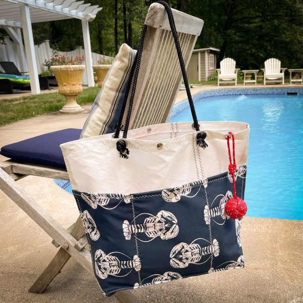 Recycled Sailcloth XL Navy Lobster Tote Bag