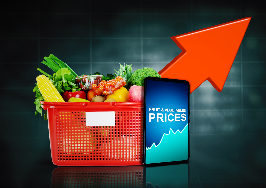 fruits & vegetables in the basket, tablet, prices