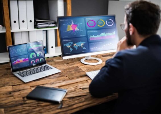 Man looking at his computer and the performance funnel tools