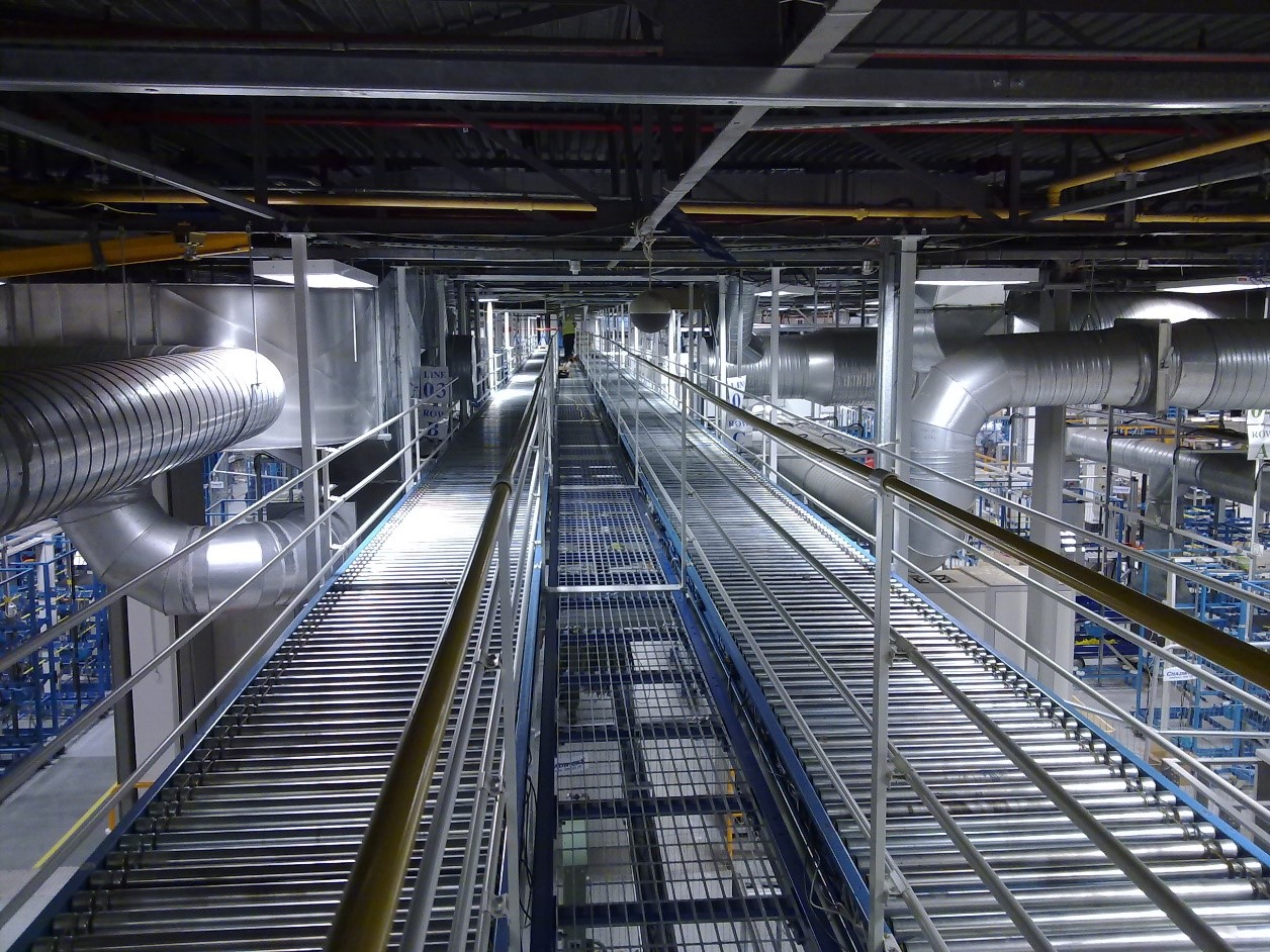 Overhead roller conveyor system