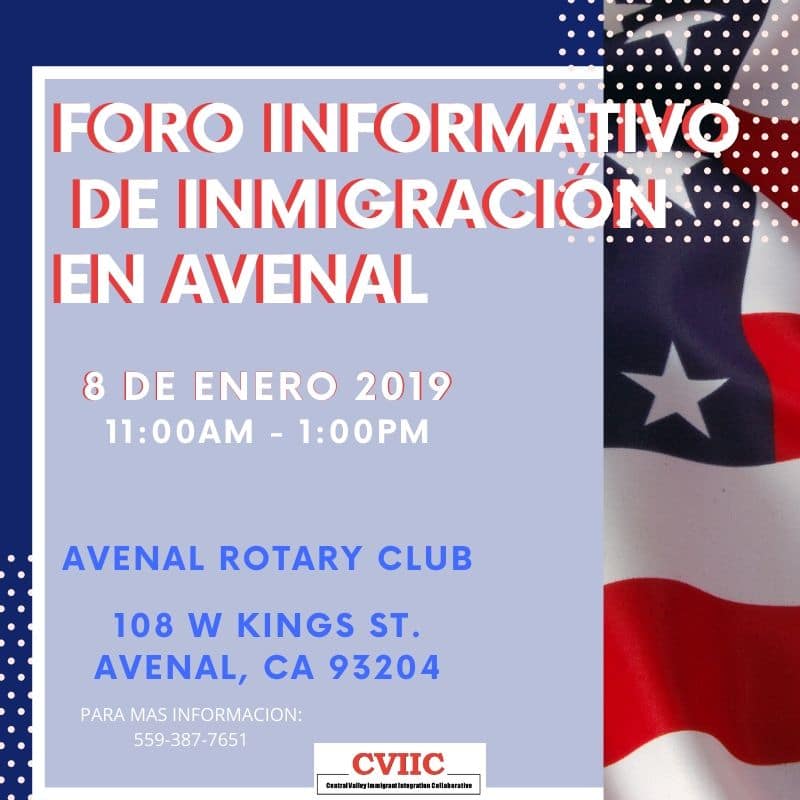 Foro Informativo de Inmigración en Avenal 8 Enero 2020 CVIIC