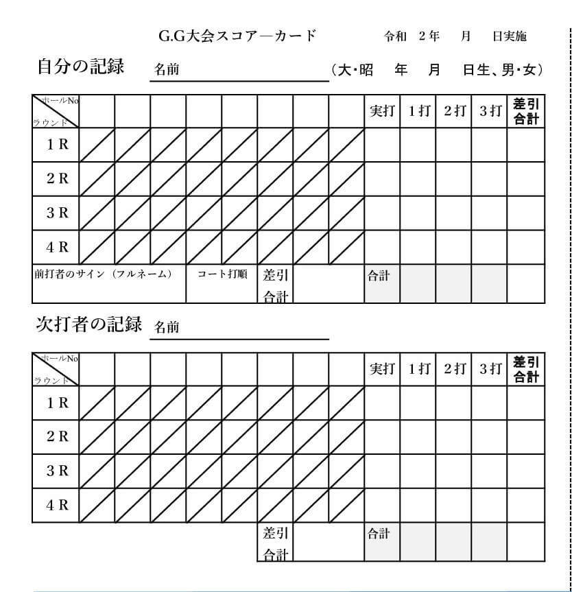 Groundgolf Scores Write Tally|グランドゴルフスコア!書き方と集計3つのステップ徹底解説 2 score card