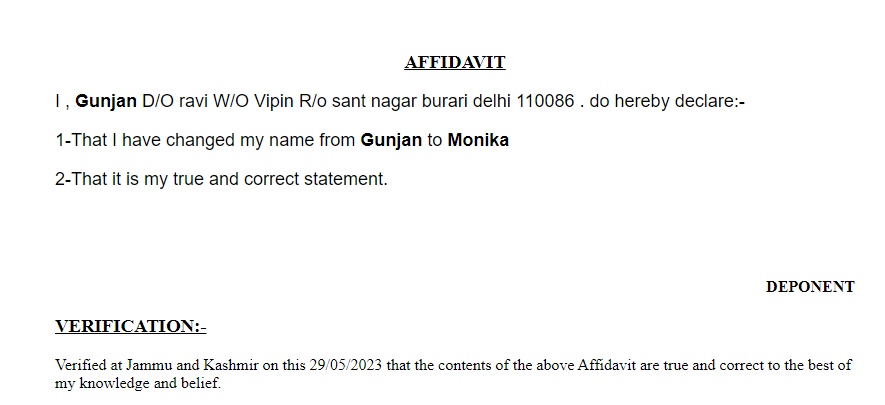 Affidavit for Women Name Change in Meerut