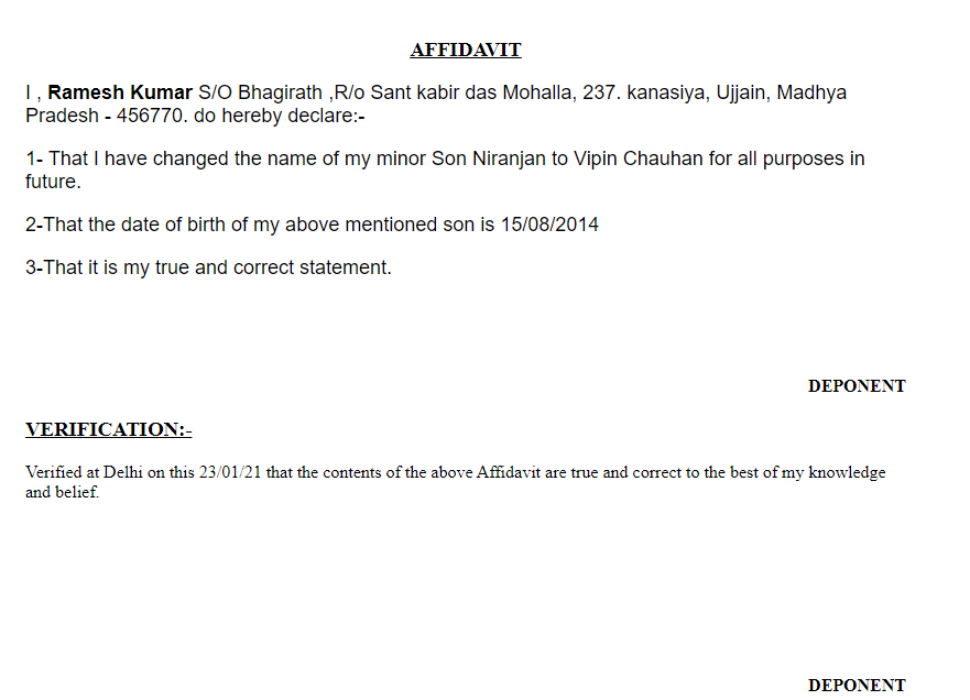 Affidavit for Minor Name Change in Meerut
