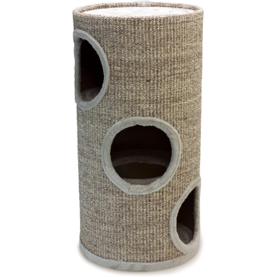 ARQUIVET Rascador cil&iacute;ndrico beige con agujeros 36 x 36 x 70 cm.