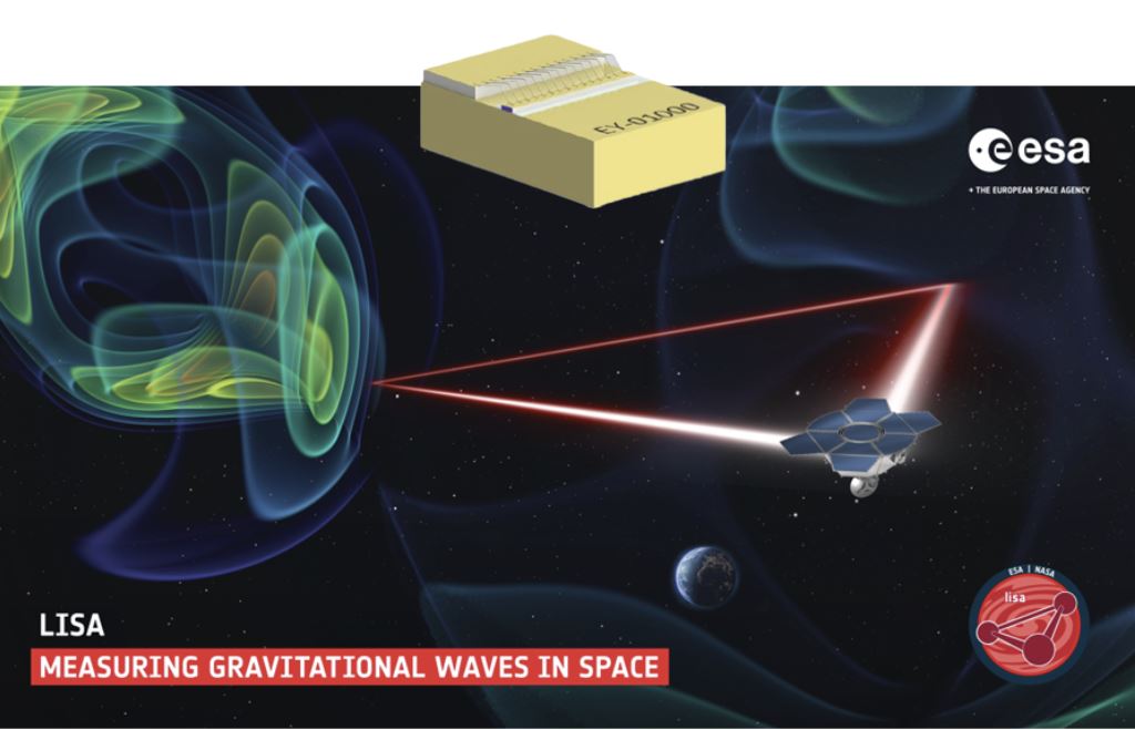 Device with connectors highlighted for ESA's FORUM and NASA's DRAGONFLY missions, featuring their logos.