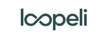 Logotyp med ordet "Loopeli", där det första "o" och "p" bildar en oändlighetssymbol. Texten är mörkgrön.