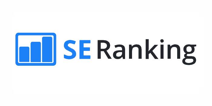 Logotyp för SE Ranking med en blå stapelgrafikon bredvid texten "SE Ranking" i svart och blå bokstäver.
