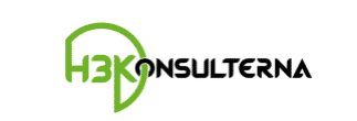 Logotyp med texten "H3KONSULTERNA" i grönt och svart, med en stiliserad abstrakt design till vänster.