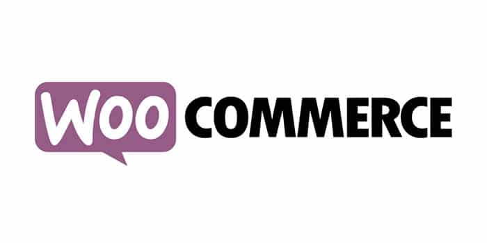 WooCommerce logotyp med "Woo" i en lila pratbubbla och "Commerce" i svart text.