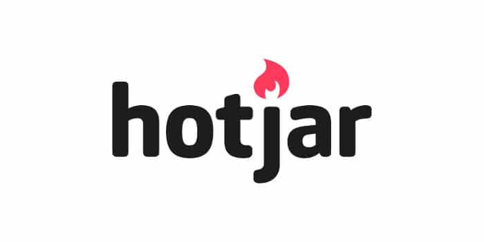 Hotjar-logotyp med ordet "hotjar" med svarta gemener och en röd låga ovanför "j".