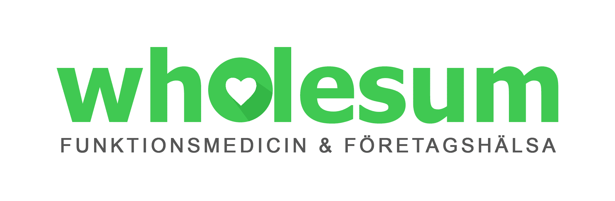 Grön "wholesum"-logotyp med ett hjärta inuti bokstaven "o". Texten nedan lyder "Funktionsmedicin & Företagshälsa.